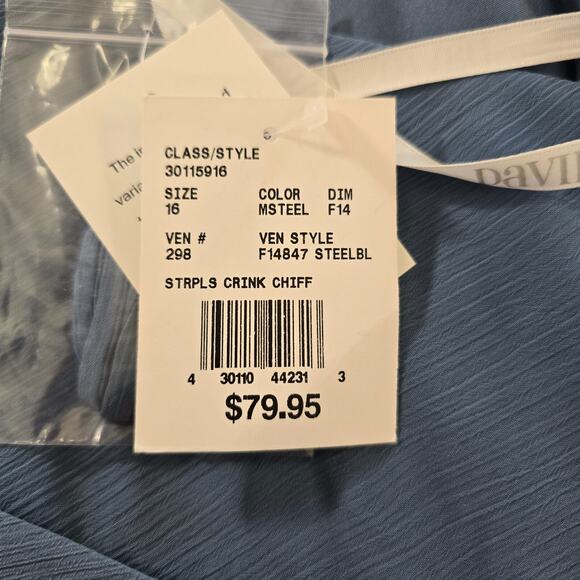 David's Bridal Dress Women's 16 Blue Strapless Mini Ruffles Bridesmaid Prom NWT - Picture 8 of 16